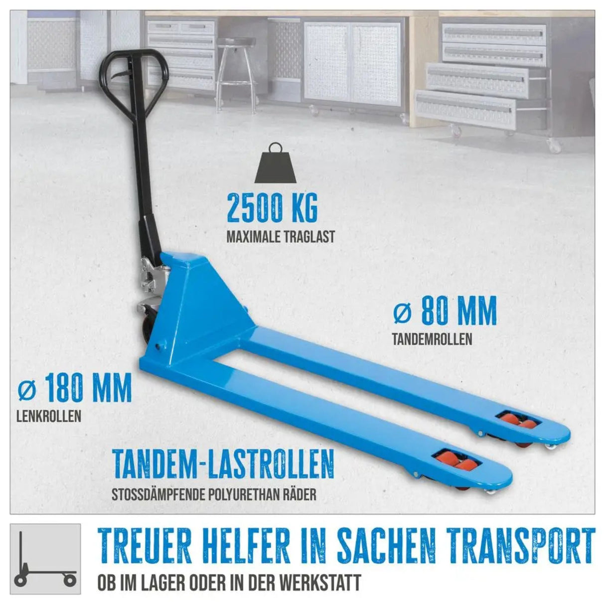 Manual Pallet Truck Güde 2500 kg – PU (1800 mm forks)