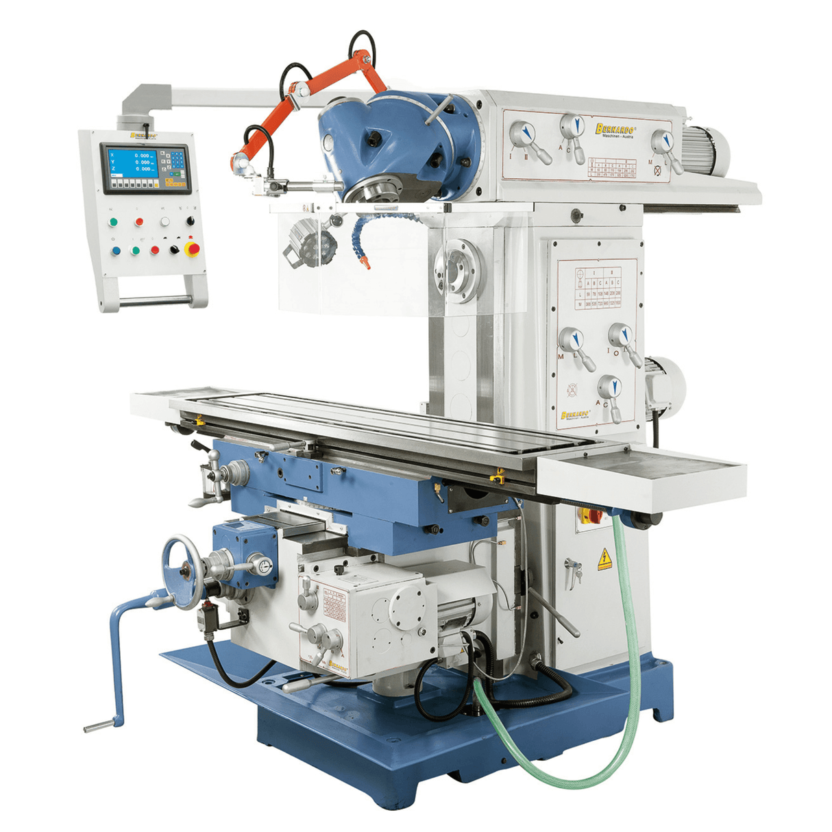 Bernardo UWF 150 Universal Milling Machine – top of the range, ISO 50, double spindle, 1,650×360 mm table, 4 kW motors, 3-axis DRO