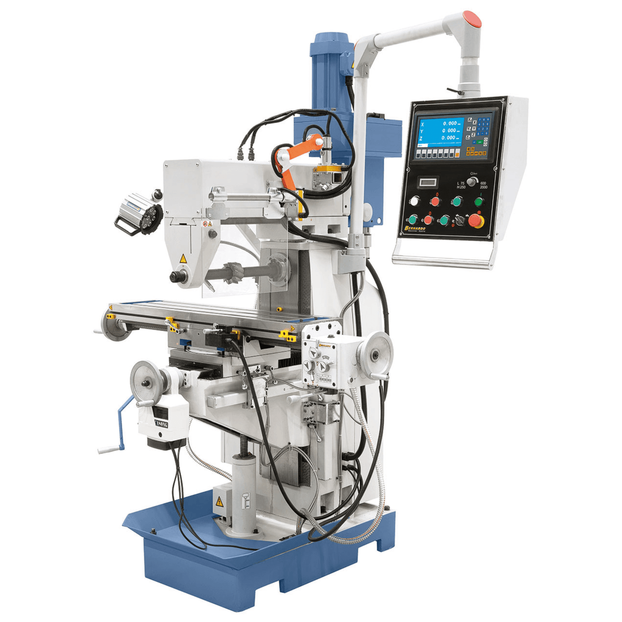 Bernardo UWF 80 E Vario Universal Milling Machine – ISO 40, variable speed vertical spindle (Delta-Frequency inverter), ES-12 H 3-axis DRO