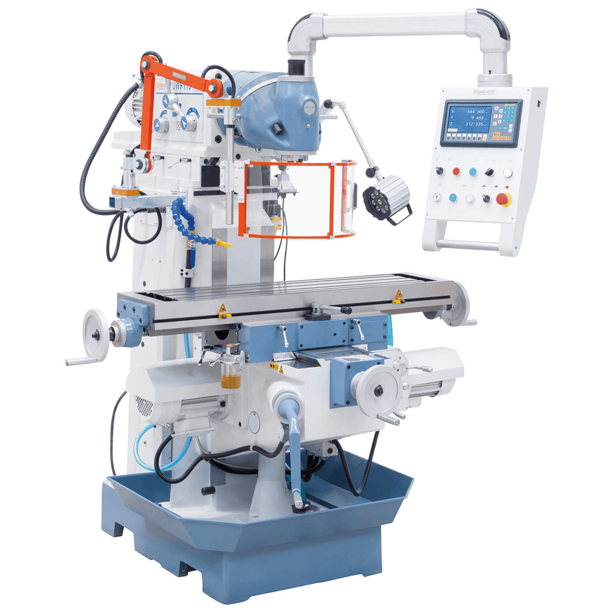 Bernardo UWF 110 Universal Milling Machine – 360° universal head, ISO 40, 1,120×260 mm table, 2.2 kW motor, ES-12 H 3-axis DRO