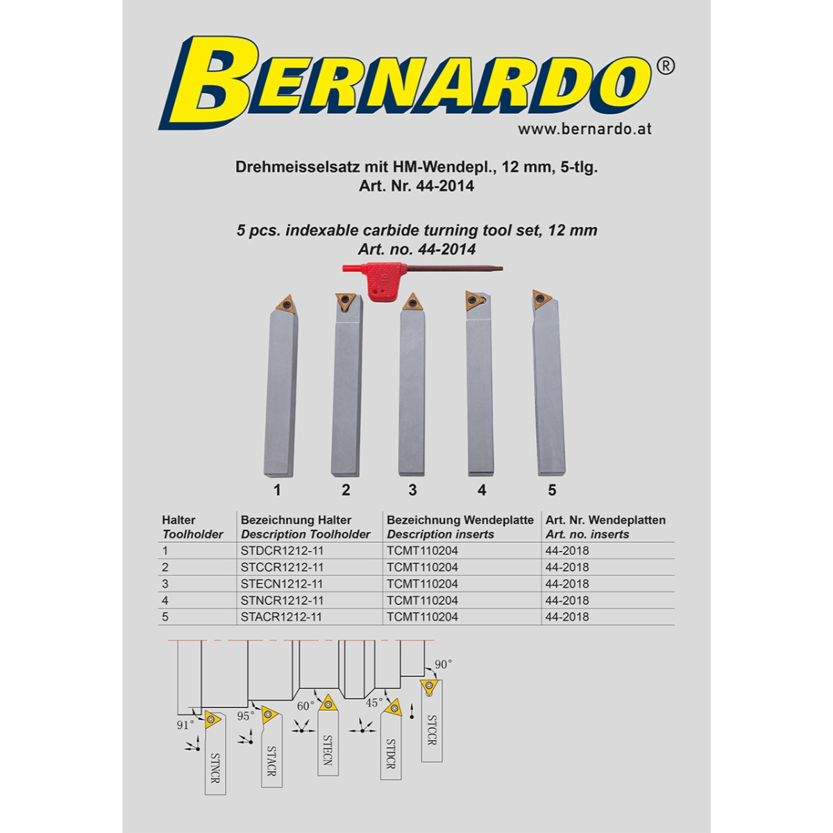 Bernardo Lathe Cutting Tool with Removable HM Inserts 12 mm