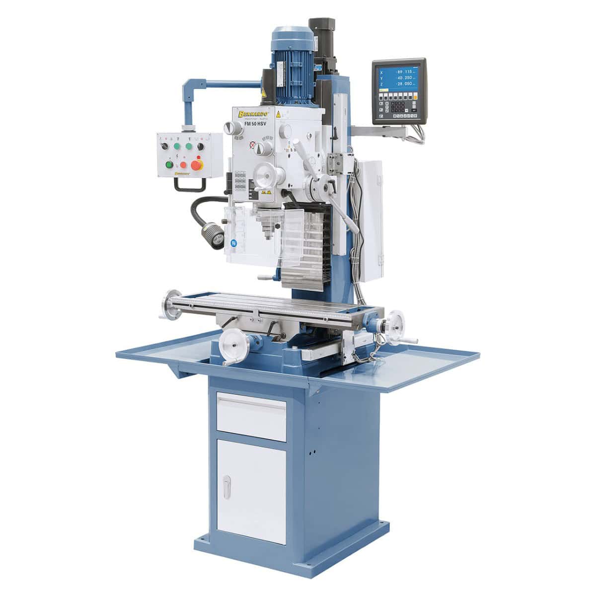 Bernardo FM 50 HSV Drill-Milling Machine 12 Speeds 75-3,200 rpm with Motorized Headstock Lift and 3-Axis DRO