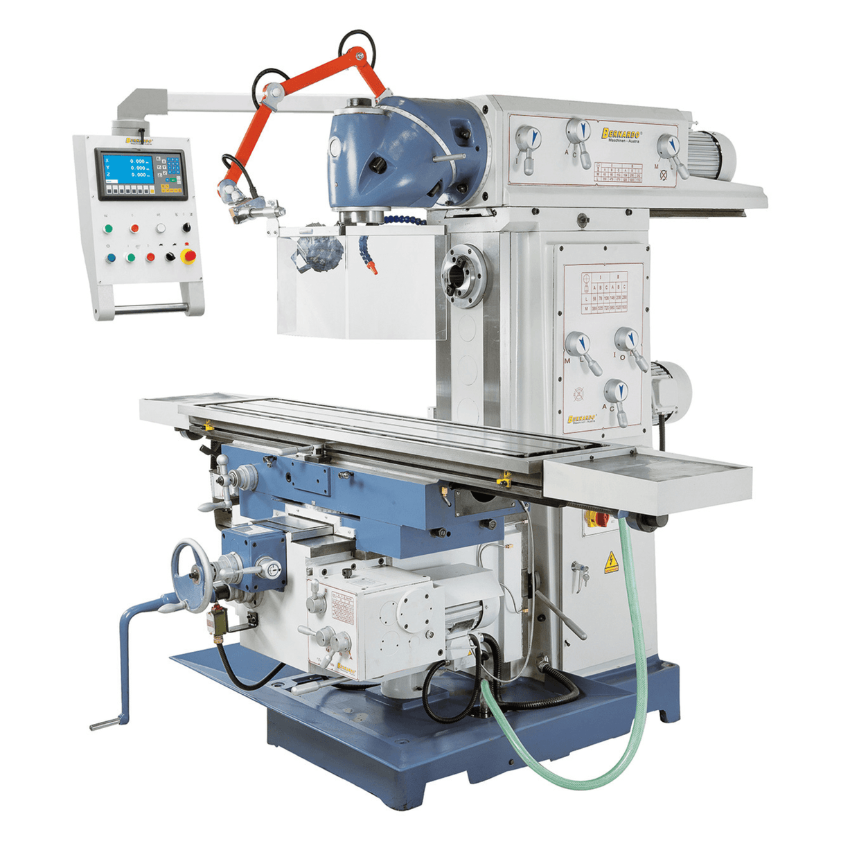 Bernardo UWF 150 Universal Milling Machine – top of the range, ISO 50, double spindle, 1,650×360 mm table, 4 kW motors, 3-axis DRO