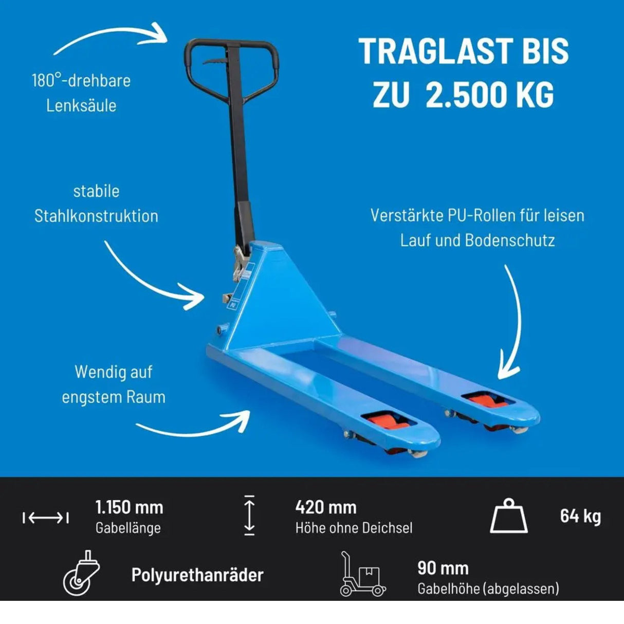 Güde Manual Pallet Truck 2500 kg – PU (Polyurethane)