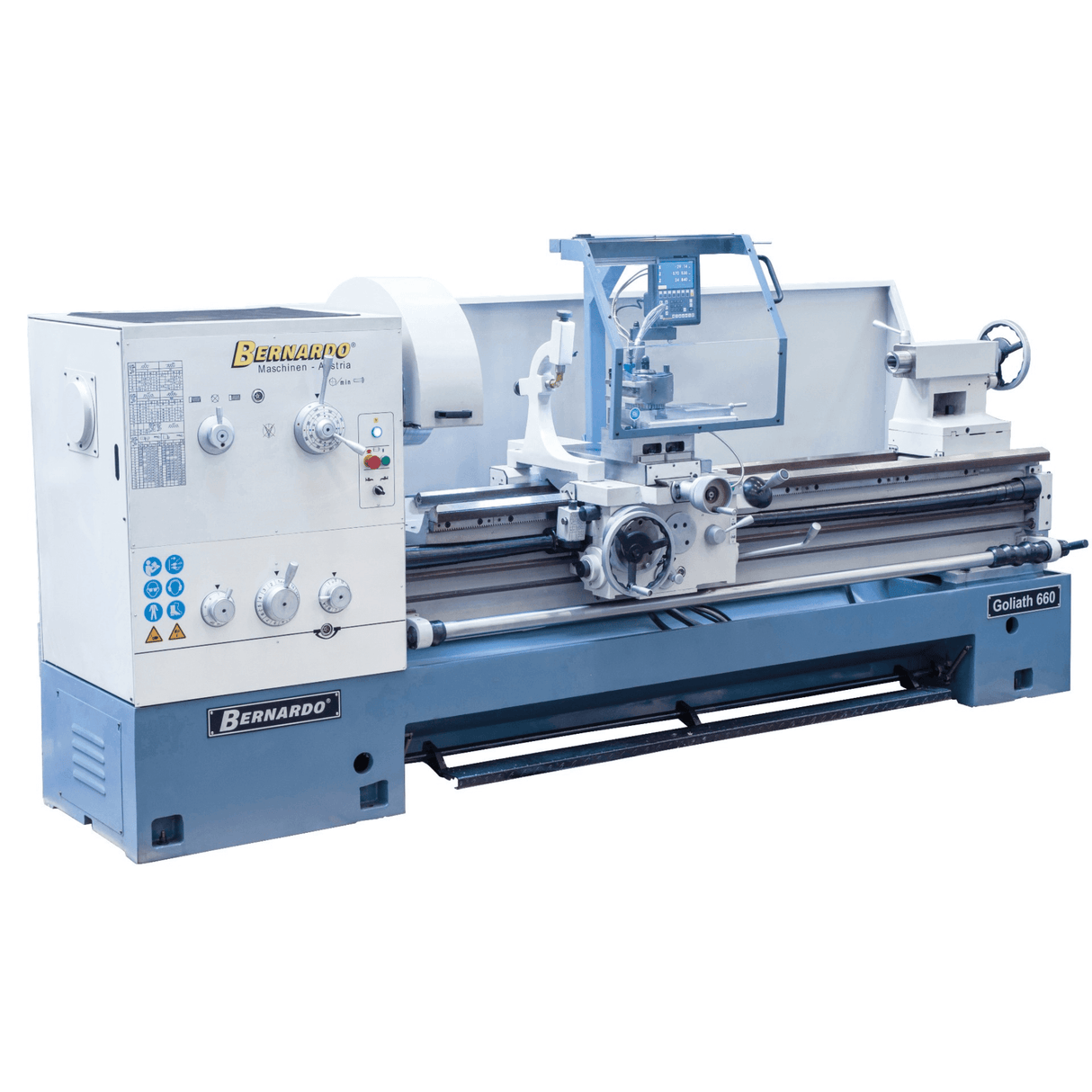 Industrial lathe Bernardo Goliath 660 x 1,500 with 3-axis DRO ES-12 V - distance between centers 1500 mm, Ø 660 mm over bed, spindle bore Ø 105 mm D1-8, 9 kW motor with CE magnetic brake, weight 3,630 kg