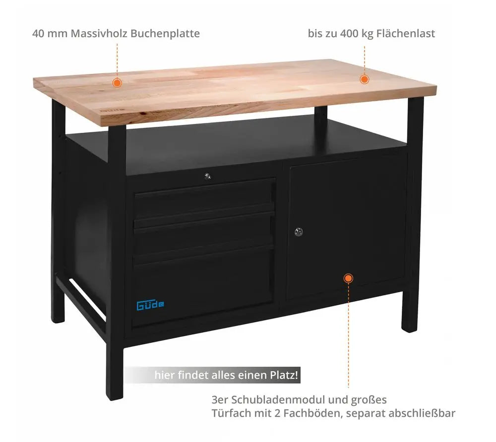 Guede workbench P 1200 SLT Black Line with drawers