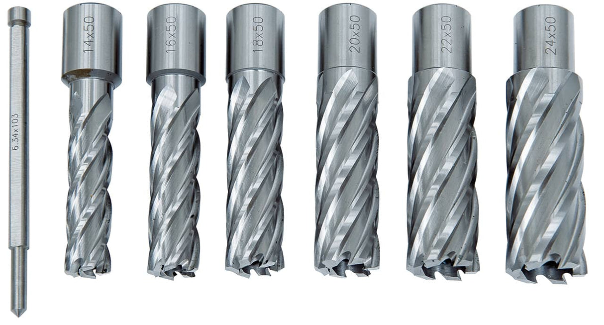 Bernardo Standard HSS CDL Annular Cutter Set, 14 - 24 mm, Cutting Depth 50 mm