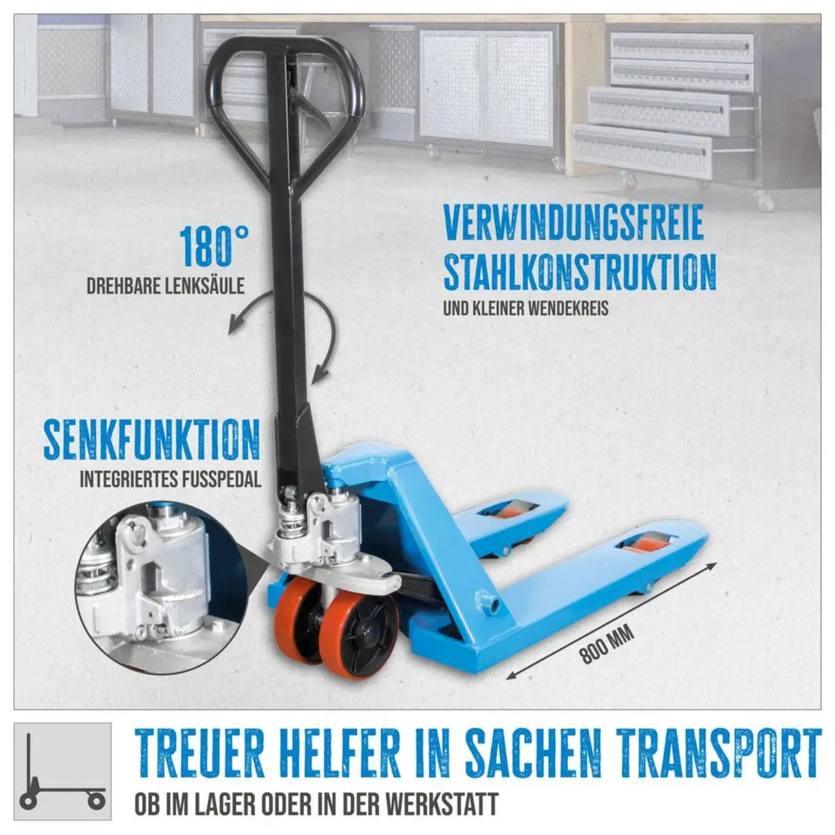 Güde Manual Pallet Truck 2500 kg – PU (800 mm forks)
