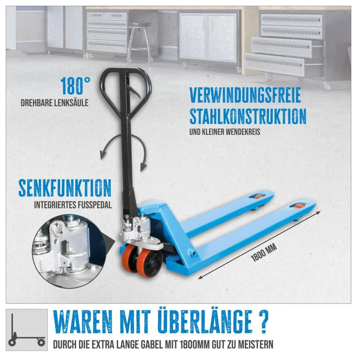 Manual Pallet Truck Güde 2500 kg – PU (1800 mm forks)