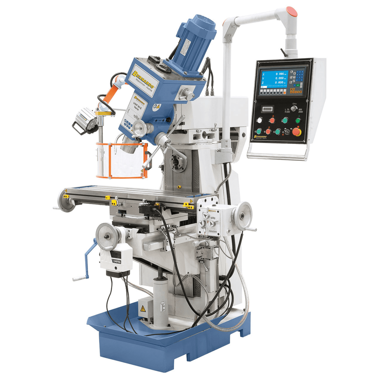 Bernardo UWF 80 E Vario Universal Milling Machine – ISO 40, variable speed vertical spindle (Delta-Frequency inverter), ES-12 H 3-axis DRO
