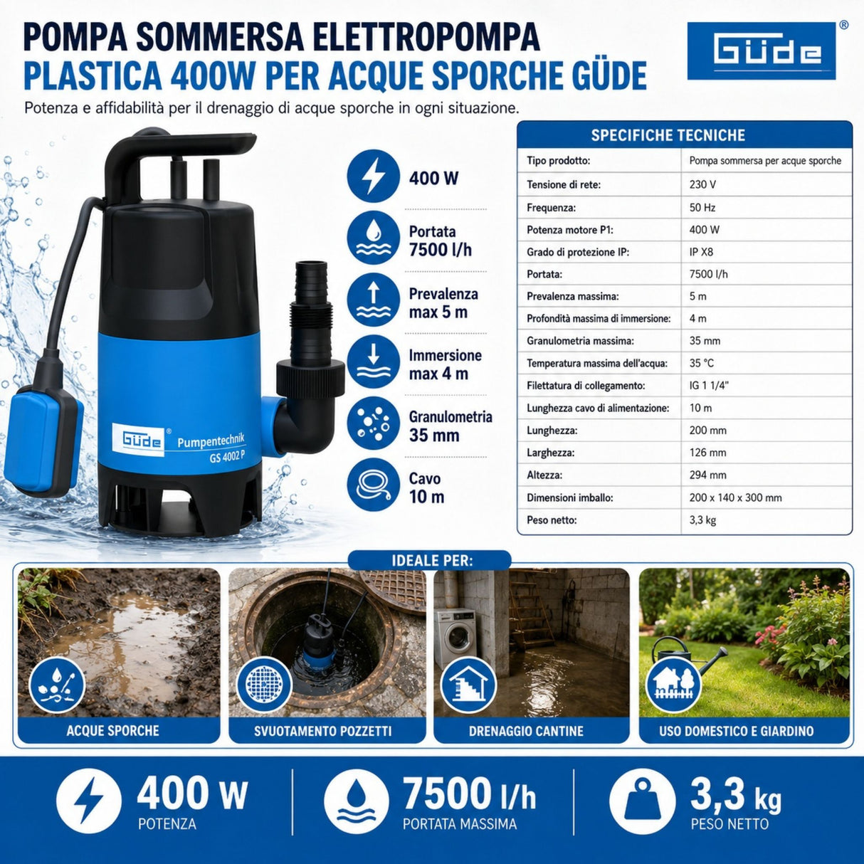 Güde Dirty Water Submersible Pump GS 4002 P