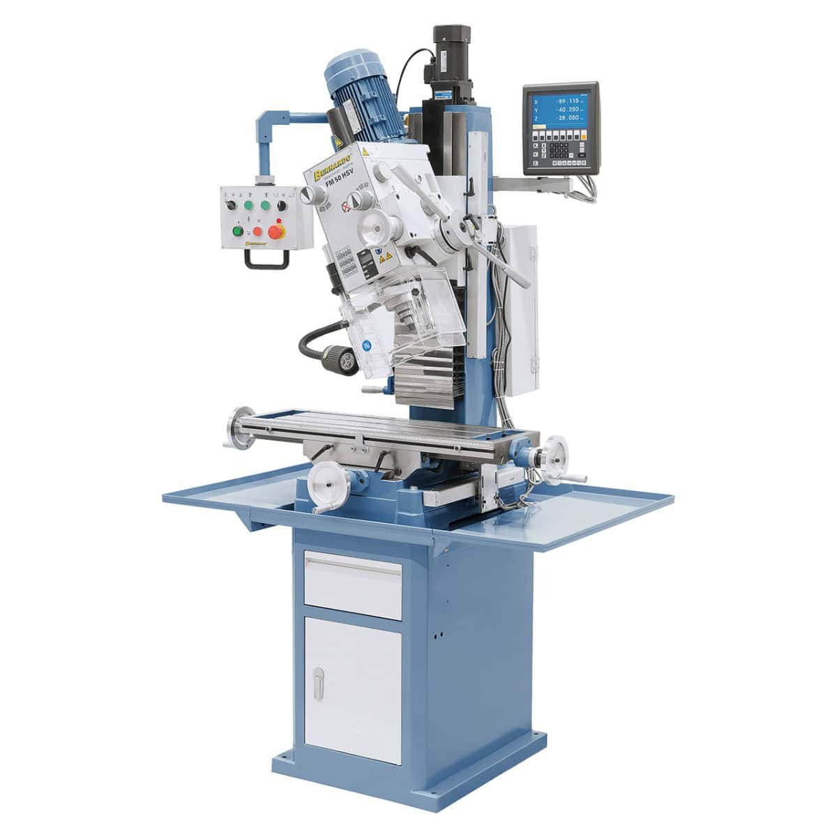 Bernardo FM 50 HSV Drill-Milling Machine 12 Speeds 75-3,200 rpm with Motorized Headstock Lift and 3-Axis DRO