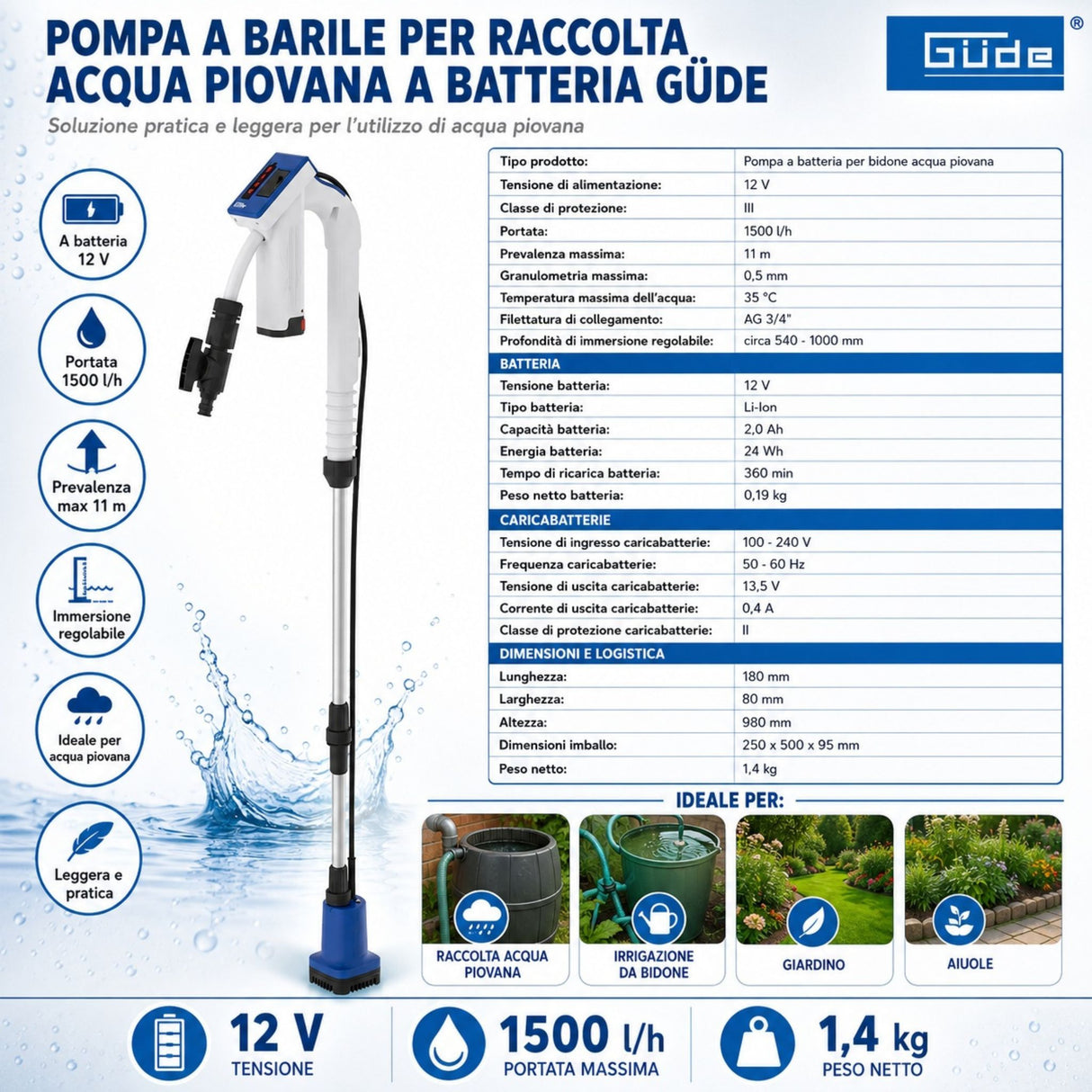 Güde RFP 12-201-04 Battery Rainwater Tank Pump