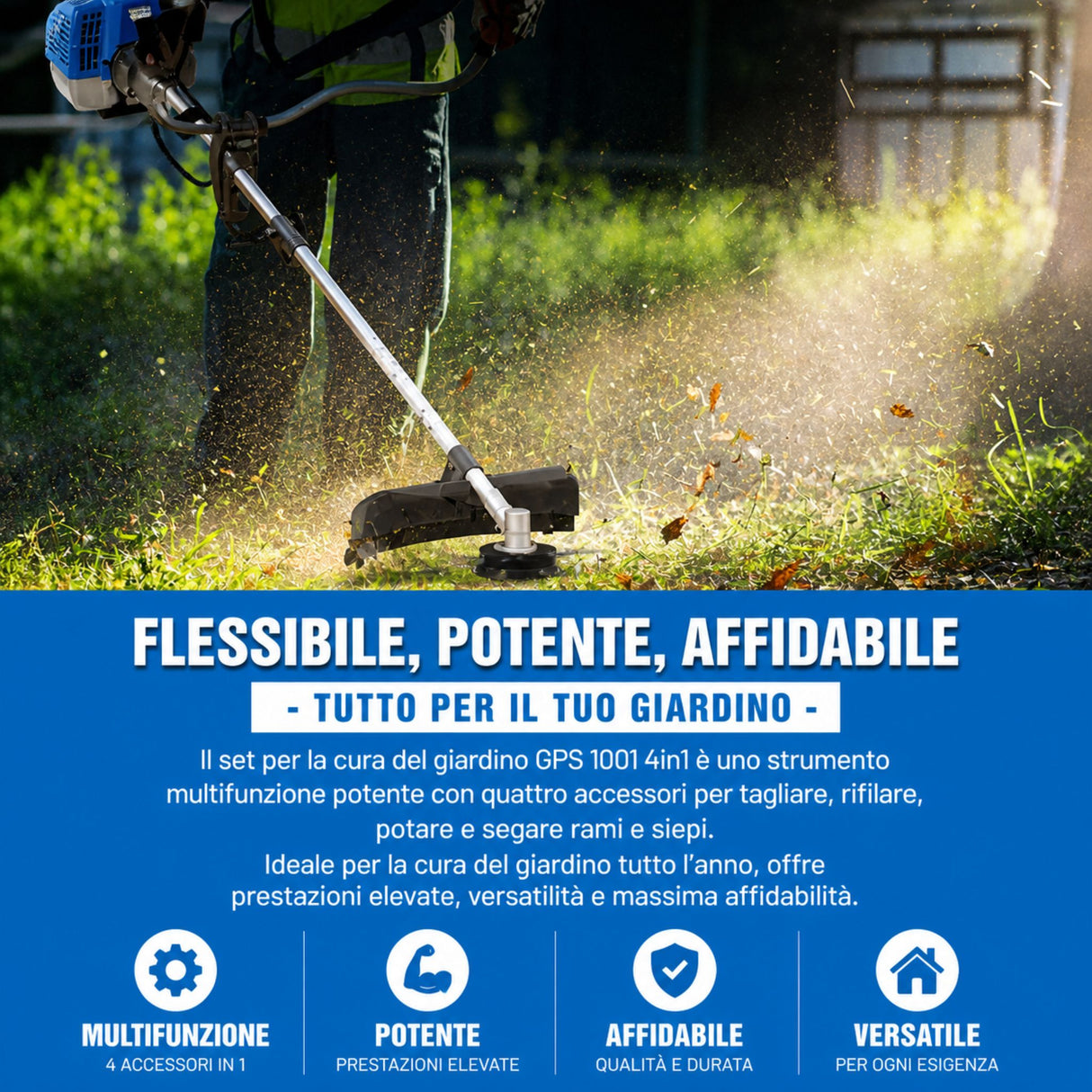 Güde GPS 1001 4-in-1 Multifunction Brushcutter – 1.2 kW 2-stroke engine with 4 attachments