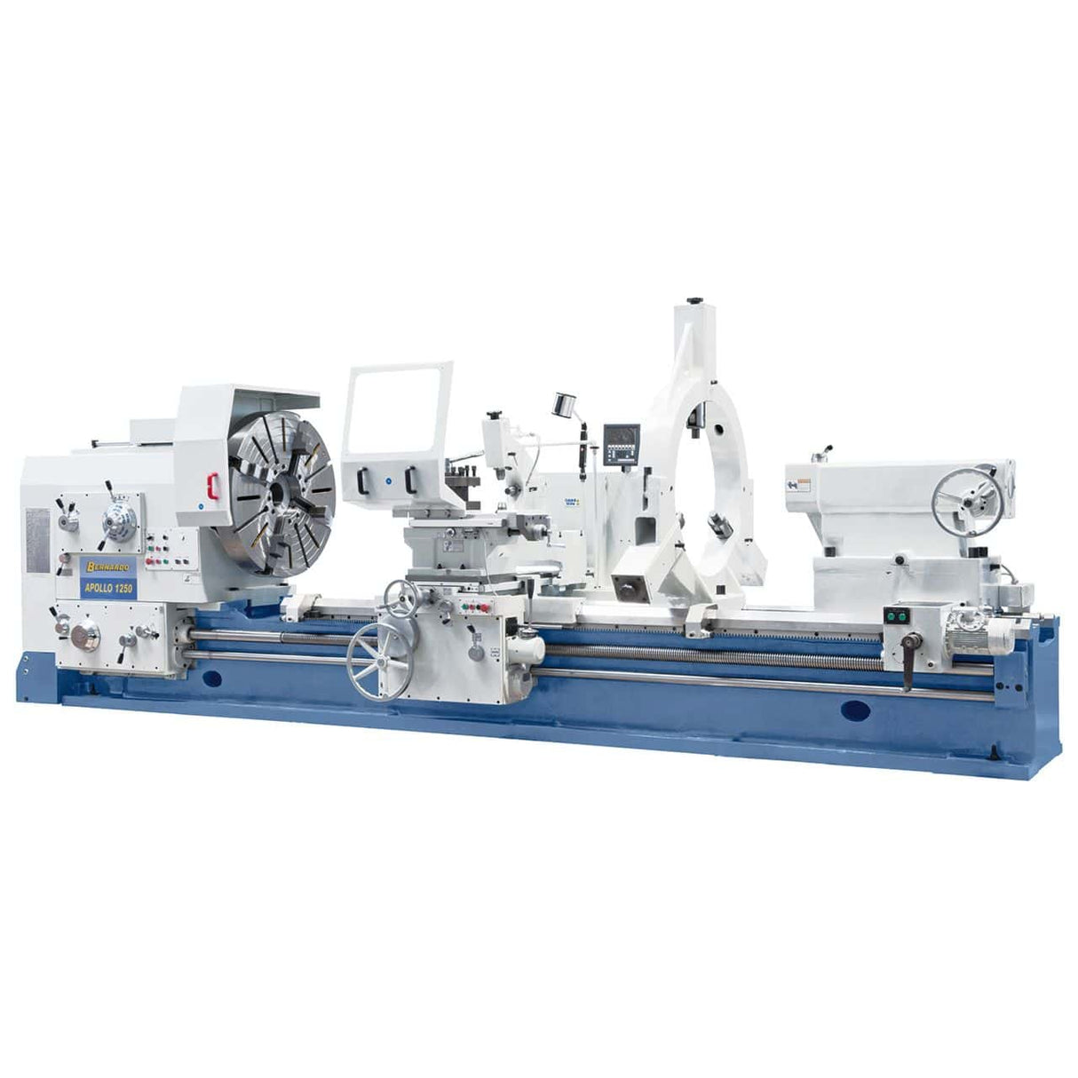 Heavy-duty parallel lathe Bernardo Apollo 2000 x 3000 – distance between centers 3000 mm, turning diameter 2000 mm, motor 22-30 kW, MT 7, weight 23,500 kg, 3-axis DRO included