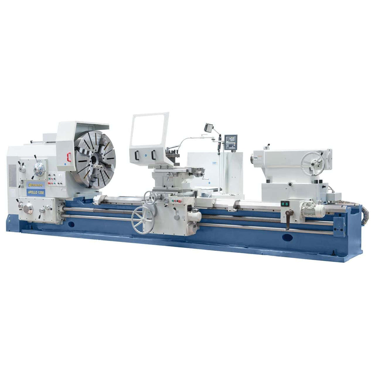 Heavy-duty parallel lathe Bernardo Apollo 2000 x 5000 – distance between centers 5000 mm, diameter 2000 mm, motor 22-30 kW, MT 7, weight 30,000 kg, 3-axis DRO included