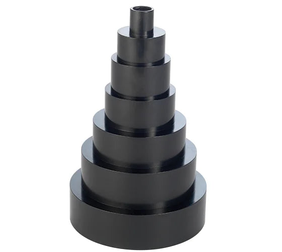 Adattatore universale a gradini Record Power CVA100-50-101 per collegare tubi di aspirazione da 1″ a 6″ in modo semplice e flessibile.