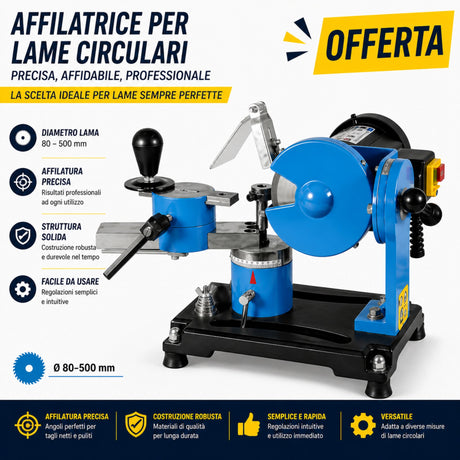 Affilatrice per lame Güde GSS-500, ideale per affilatura precisa di lame circolari con regolazione angolare e mola ad alte prestazioni.