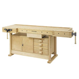 Bernardo WB 2100 Profi Professional Workbench – steamed solid red beech, dimensions 2,120 × 760 mm, working height 860 mm, weight 73 kg