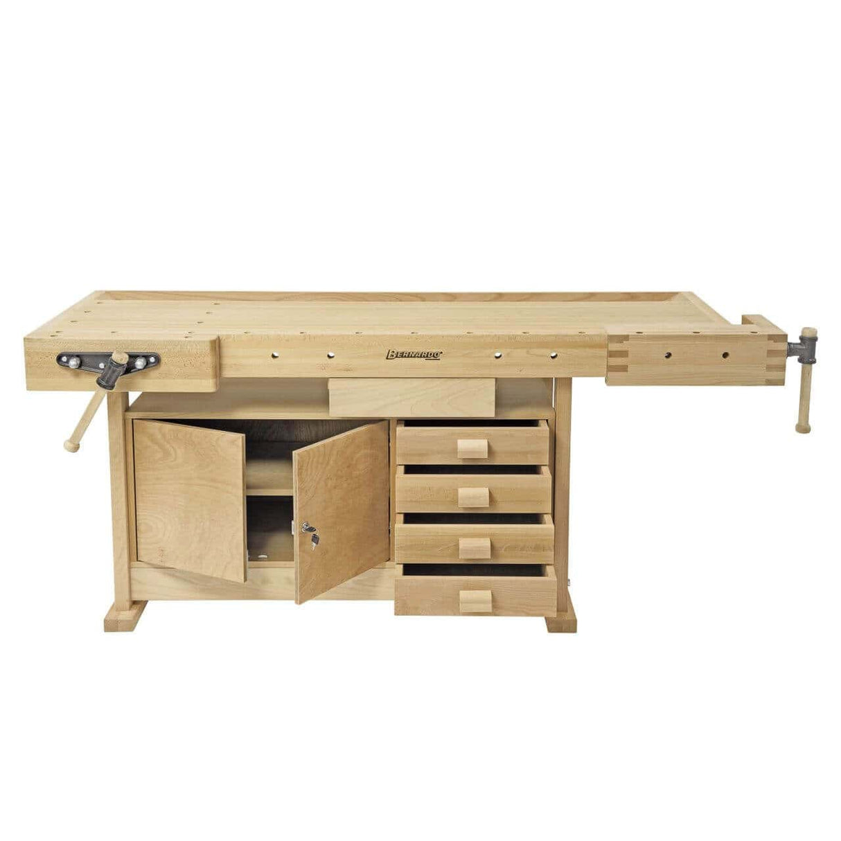 Bernardo WB 2100 Profi Professional Workbench – steamed solid red beech, dimensions 2,120 × 760 mm, working height 860 mm, weight 73 kg