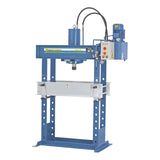 Pressa idraulica Bernardo BHP 80 da 80 ton con cilindro scorrevole, piano regolabile e manometro integrato, ideale per officine e reparti industriali.