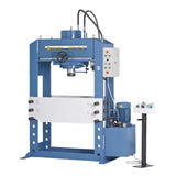 Pressa idraulica Bernardo BRHP 100 QZ con testa mobile, piano regolabile e manometro, ideale per applicazioni industriali pesanti e precise.