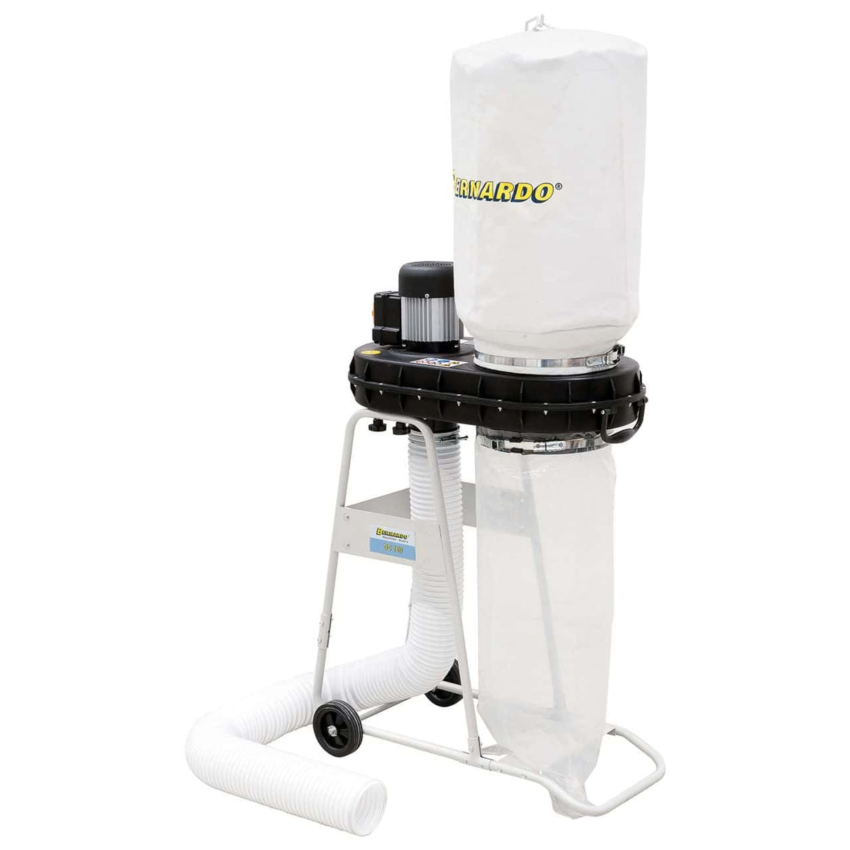 Impianto di aspirazione Bernardo DC 160 con sacca trucioli da 40 L, tubo a spirale 2 m e filtro 0,8 m², ideale per piccoli laboratori.
