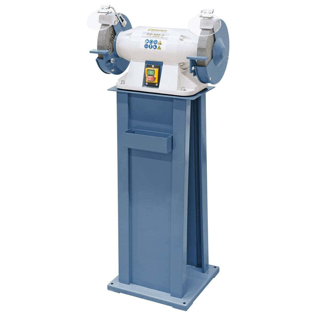 Smerigliatrice doppia Bernardo DS 175 S con due mole Ø175 mm K36/K80, supporti pezzo regolabili e protezioni scintille.