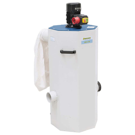Aspiratore di polvere Bernardo MSA 750 con capacità 1100 m³/h, doppio attacco Ø 100 mm e cassetto frontale estraibile per trucioli.