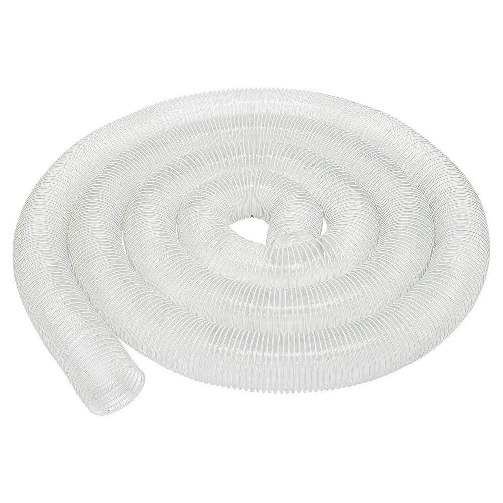 Tubo in PVC Bernardo Ø100 mm, lunghezza 10 m, trasparente e flessibile con spirale in acciaio zincato, ideale per impianti di aspirazione industriale e per la lavorazione del legno.
