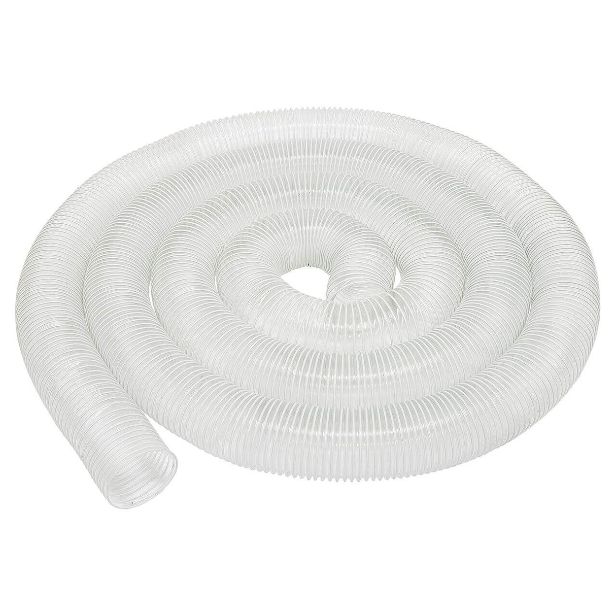 Tubo in PVC Bernardo Ø100 mm, lunghezza 10 m, trasparente e flessibile con spirale in acciaio zincato, ideale per impianti di aspirazione industriale e per la lavorazione del legno.