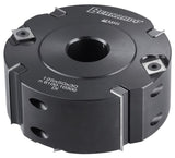Testa per battuta Bernardo Ø150 mm con altezza 50 mm e foro 30 mm, dotata di 4 taglienti e 4 controtaglienti in metallo duro, ideale per battute e profili su legno massello.