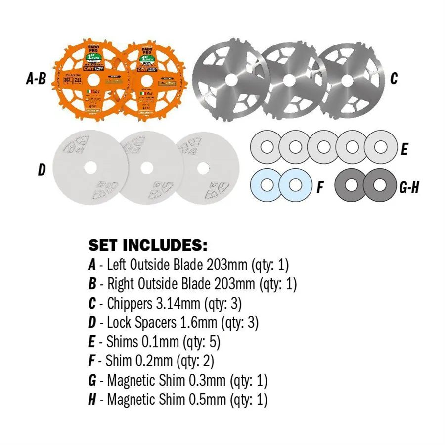 CMT Dado Pro Blade Set - D203x6.2-20 d15.87 Z12 HW