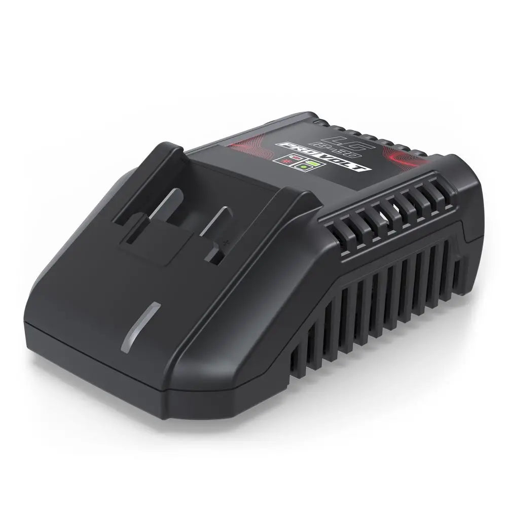 Caricabatterie rapido Guede LG 18-30 da 3.0 A compatibile con tutte le batterie 18V E³ e ProVolt, ideale per ricariche rapide e sicure.