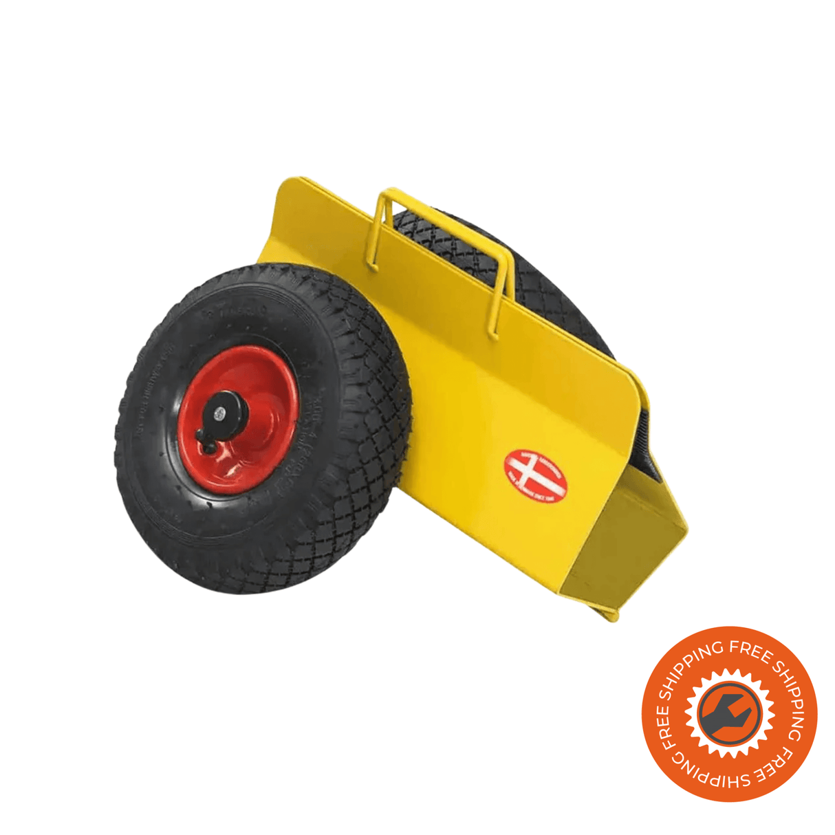 Carrellino porta lastre Ravendo TW 200 L in acciaio giallo con morsetto regolabile 60–160 mm e ruote pneumatiche Ø3.00 x 4/4, ideale per il trasporto di porte, finestre e pannelli fino a 200 kg.
