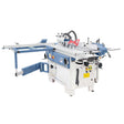 Vista completa della CF 310 F, macchina professionale con fresatrice inclinabile, cavatrice, tavolo scorrevole da 2600 mm e componenti in ghisa di alta qualità.