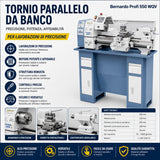 Bernardo Profi 550 WQ metal lathe – 550 mm distance between centers, 250 mm swing over bed, 26 mm spindle bore MT 4 taper, 0.75 kW 230V single-phase motor, 120 kg weight