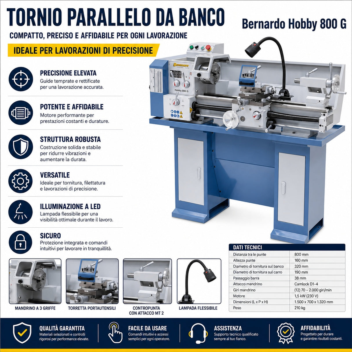 Bernardo Hobby 800 G / 230 V Lathe – Compact and precise