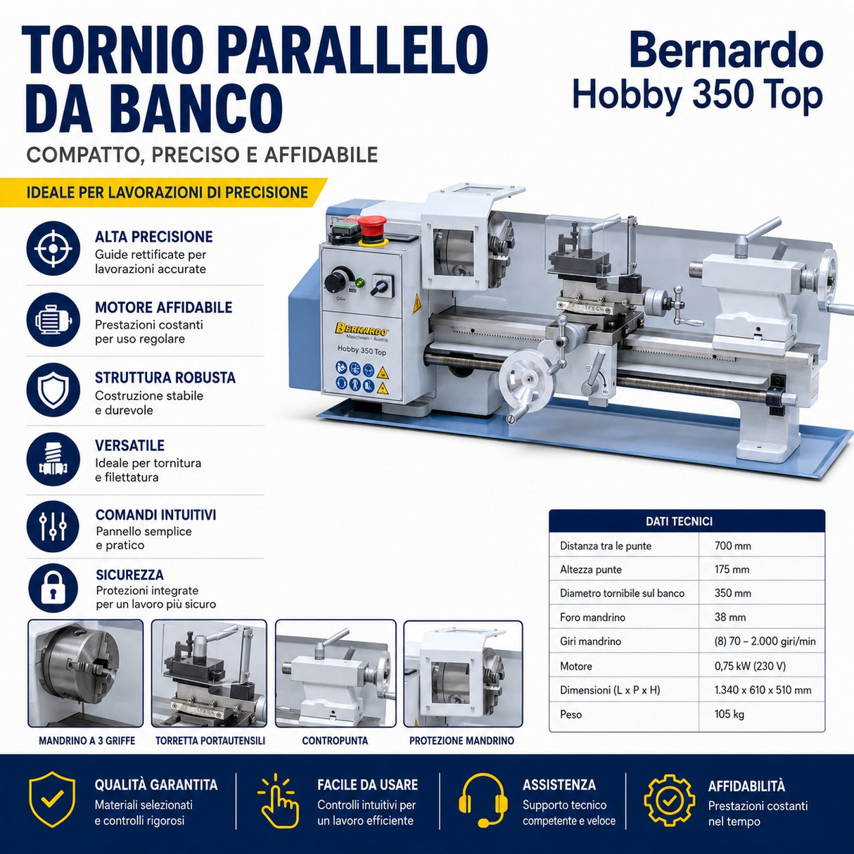Bernardo Hobby 350 Top Metal Lathe Compact 230 V
