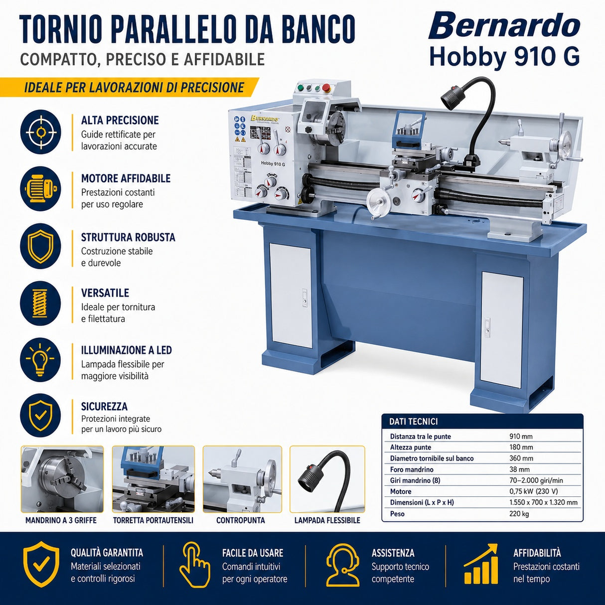 Bernardo Hobby 910 G Metal Lathe 230V