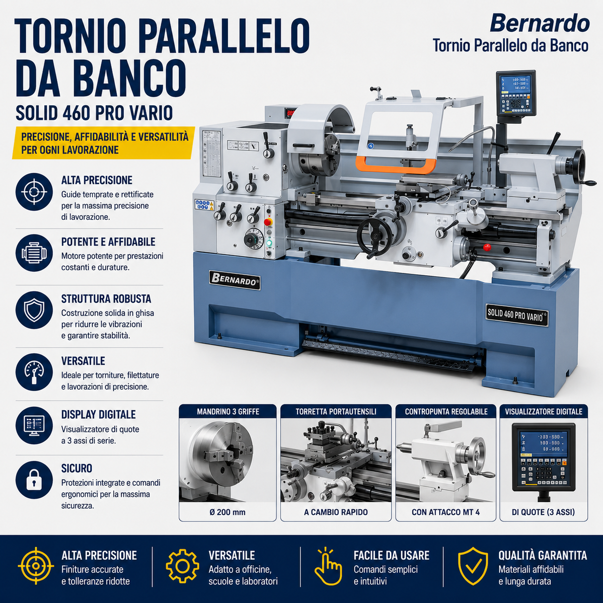 Bernardo Metal Lathe Solid 460 x 1000 Pro Vario