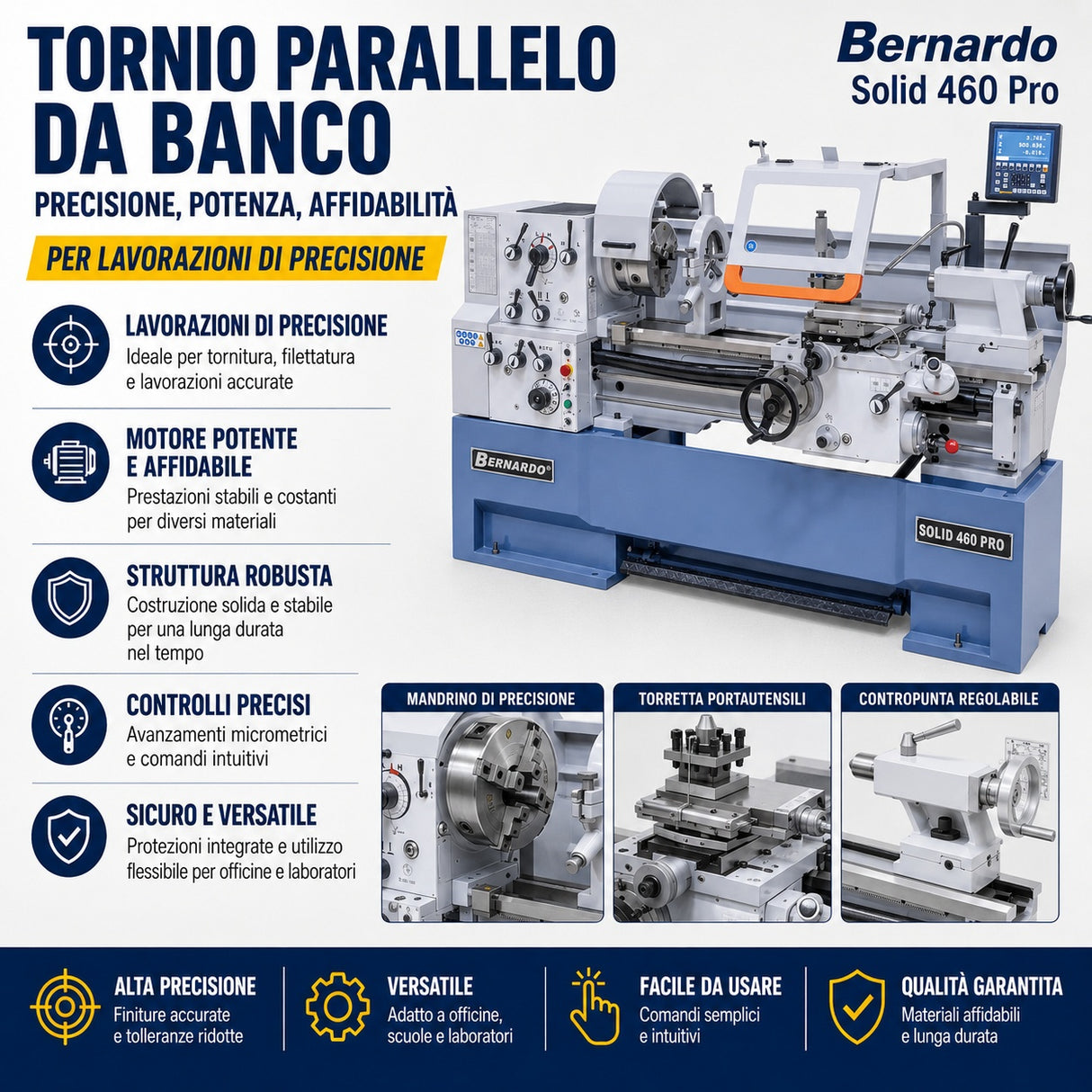 Bernardo Solid 460 x 1000 Pro Metal Lathe with 3-Axis Digital Readout