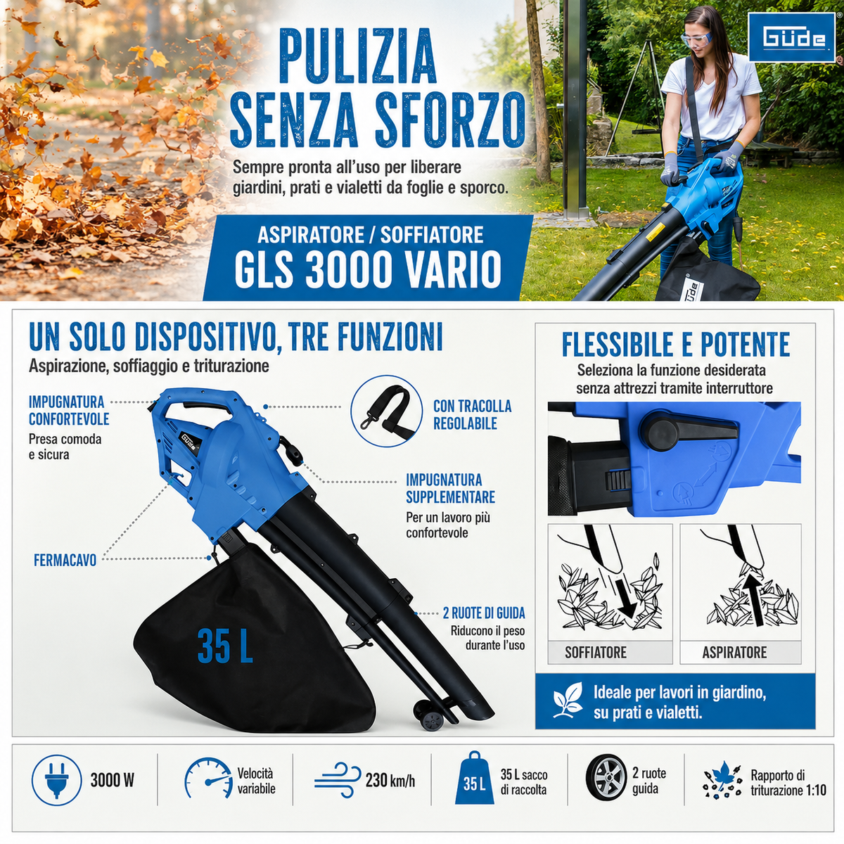 Güde GLS 3000 VARIO Leaf Blower Vacuum & Shredder
