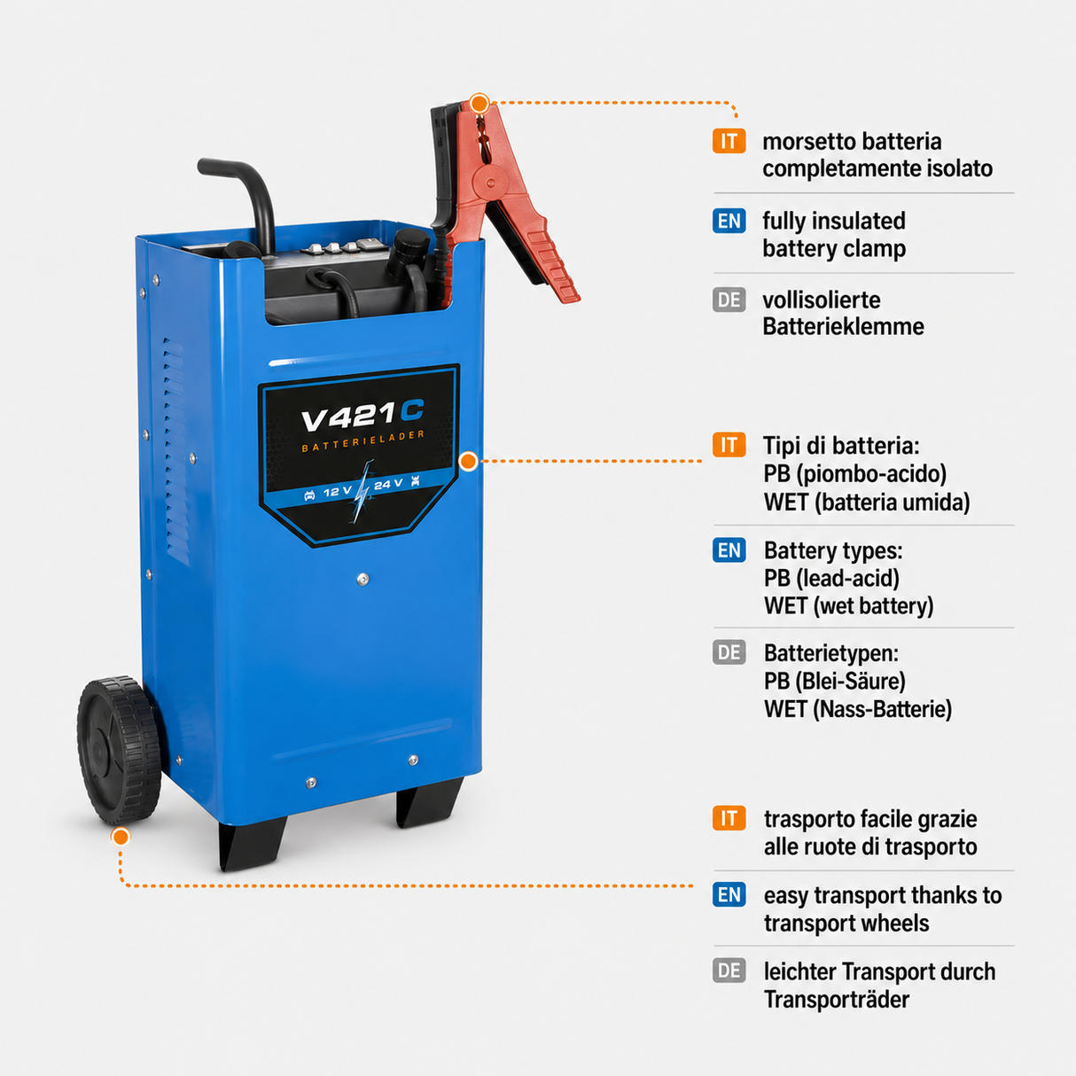 Güde V 621 C 12/24 V battery charger with jump-start function