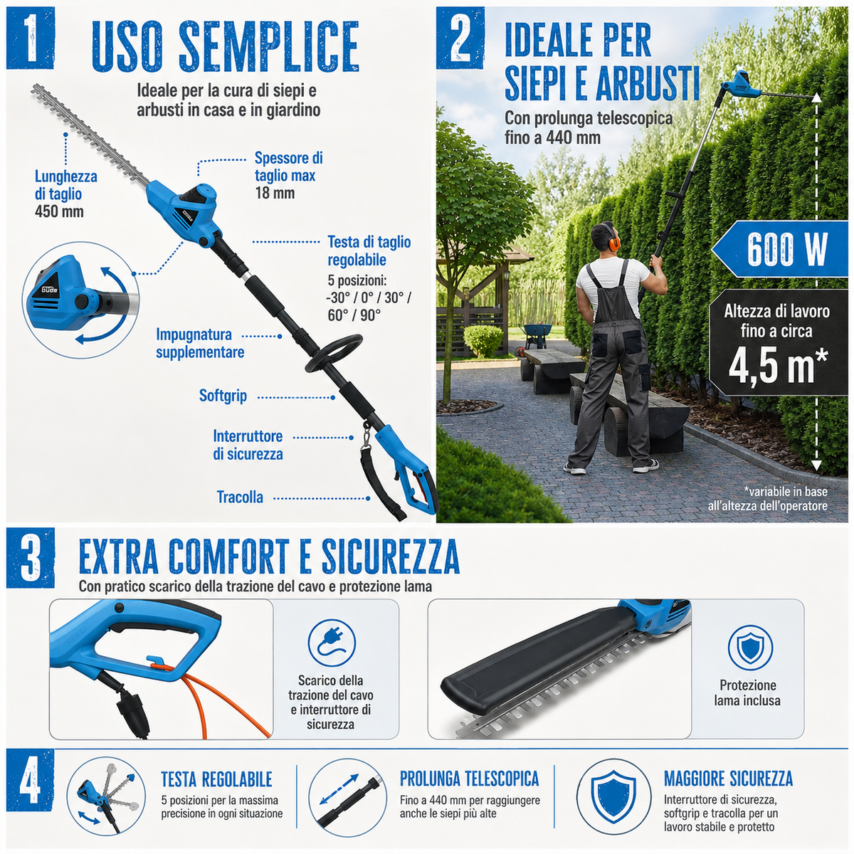 Güde GTHS 6045.1 Electric Telescopic Hedge Trimmer