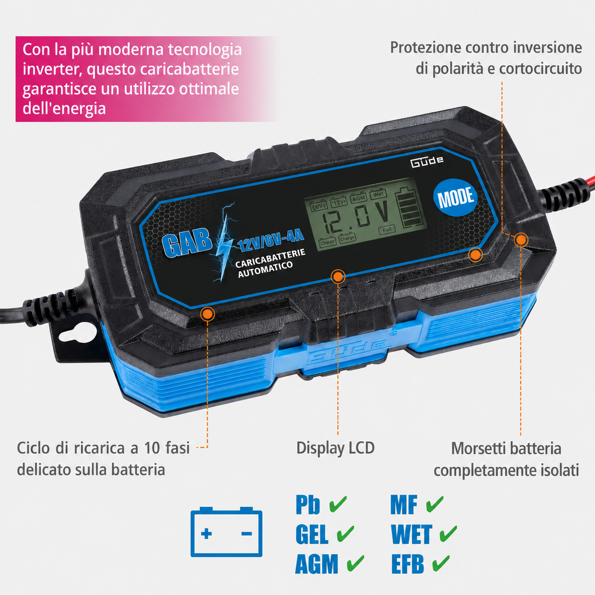 Automatic battery charger Güde GAB 12V/6V-4A