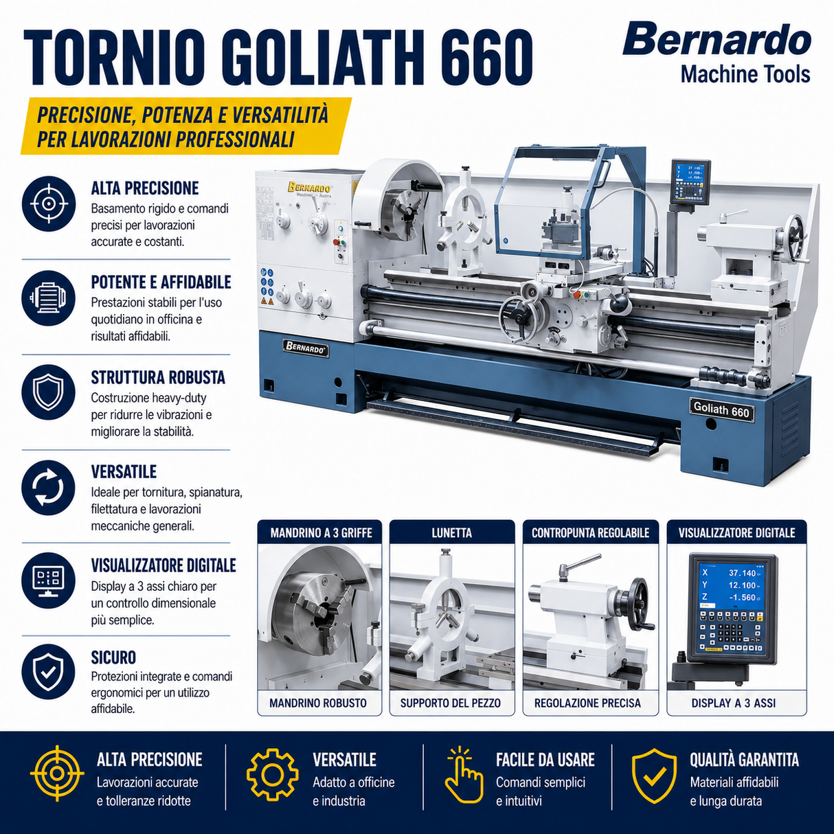 Bernardo Goliath 660 x 1000 metal lathe with 3-axis digital DRO