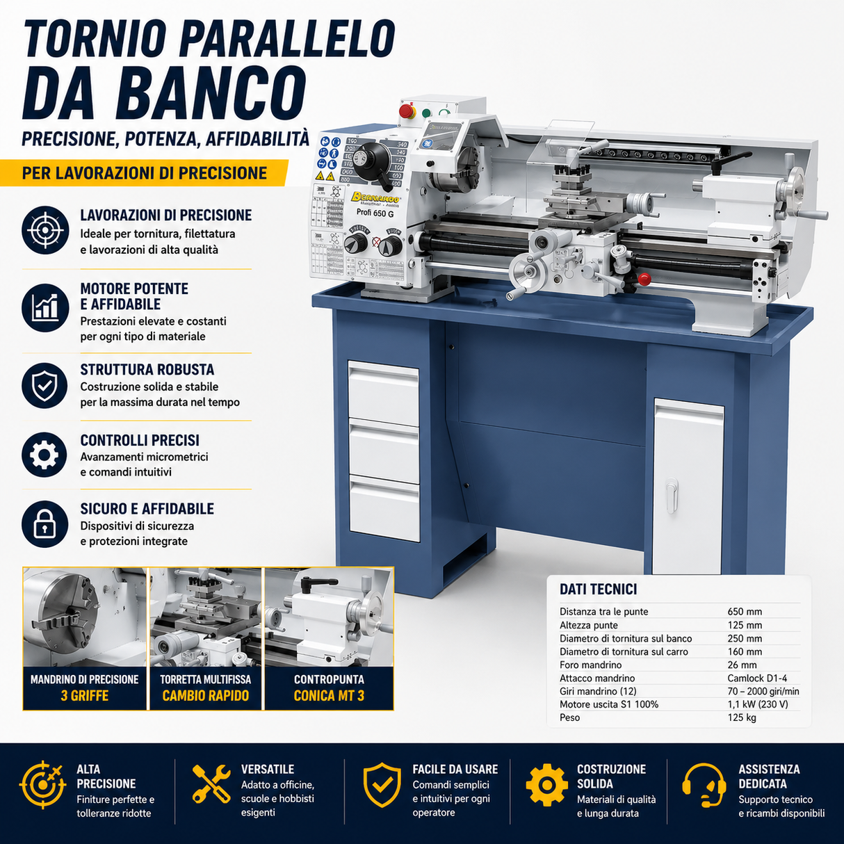 Lathe Bernardo Profi 650 G / 230 V – Compact and reliable