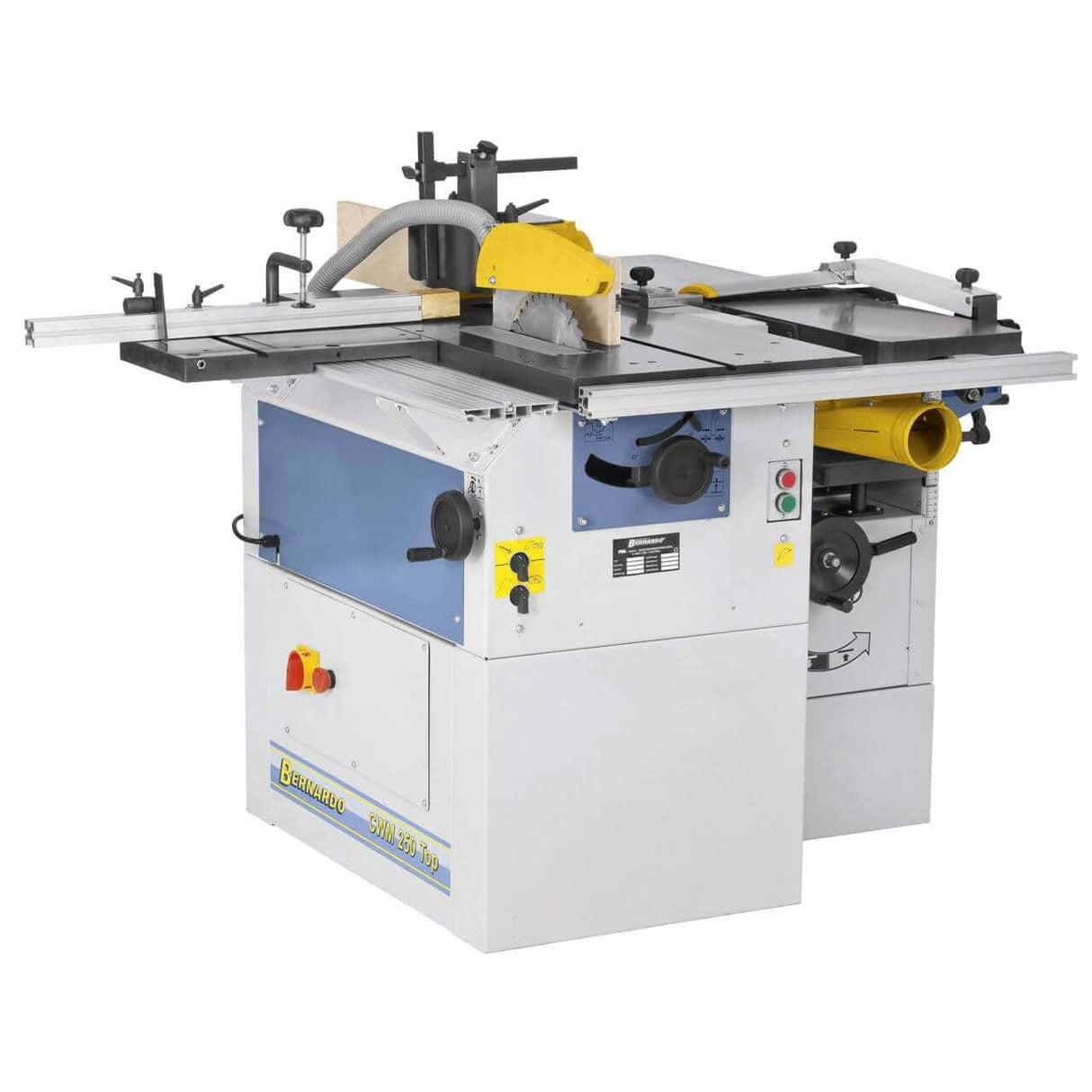 Combinata Bernardo CWM 250 Top con pialla a filo, pialla a spessore, sega circolare e fresa verticale, ideale per falegnamerie e laboratori.