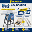 Macchina combinata pialla filo e spessore Bernardo PT 250 fornita in combo con lame di ricambio e calibro di registrazione per lavorazioni precise del legno.